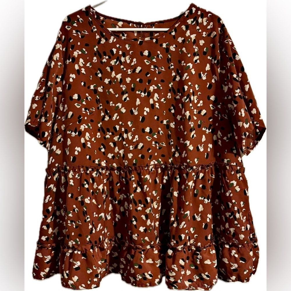 Abstract Rust Peplum Blouse 4XL